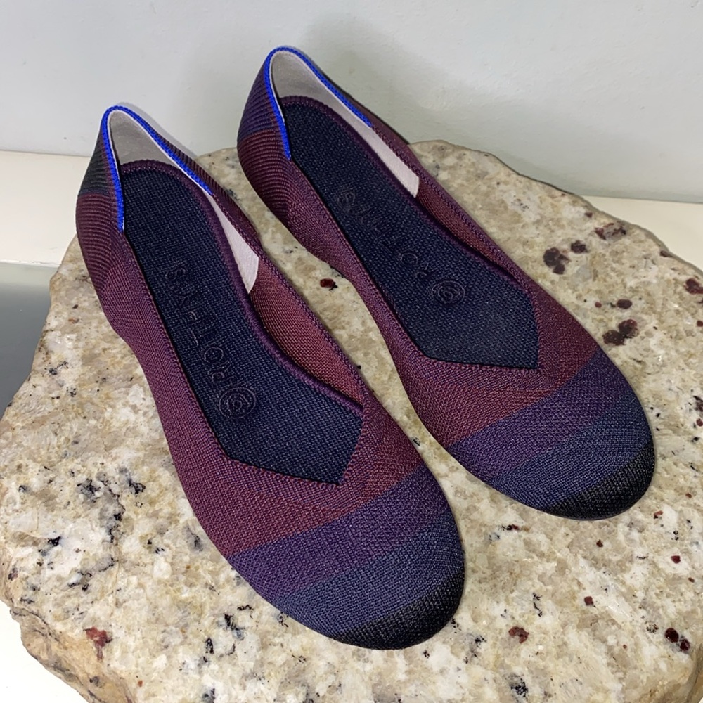 Rothy's The Flat Cabernet Big Stripe Blackberry Knit Ballet Chic Shoes Women 7.5
